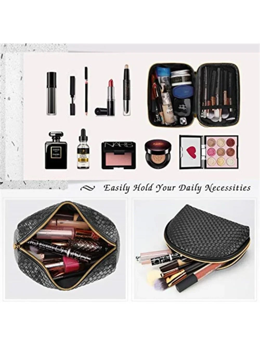 Makeup Bag 3 Pcs waterproof Cosmetic Bag Portable Travel Cosmetic Bag Weave
